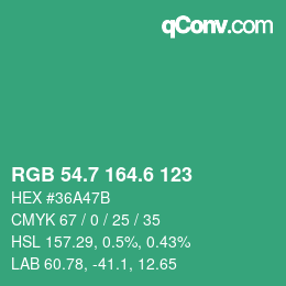 カラーコード: RGB 54.7 164.6 123 | qconv.com