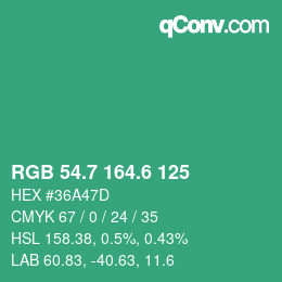 カラーコード: RGB 54.7 164.6 125 | qconv.com