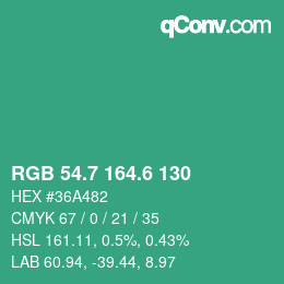 カラーコード: RGB 54.7 164.6 130 | qconv.com