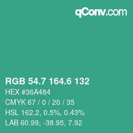 カラーコード: RGB 54.7 164.6 132 | qconv.com