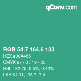 カラーコード: RGB 54.7 164.6 133 | qconv.com