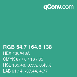 カラーコード: RGB 54.7 164.6 138 | qconv.com