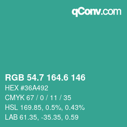 カラーコード: RGB 54.7 164.6 146 | qconv.com