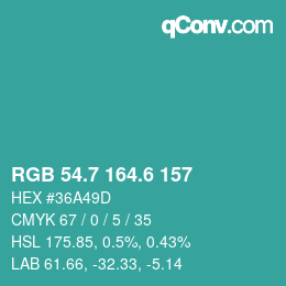カラーコード: RGB 54.7 164.6 157 | qconv.com