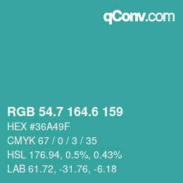 カラーコード: RGB 54.7 164.6 159 | qconv.com