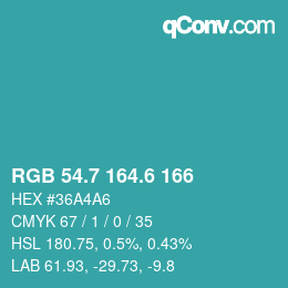 カラーコード: RGB 54.7 164.6 166 | qconv.com