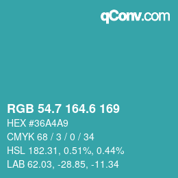 カラーコード: RGB 54.7 164.6 169 | qconv.com