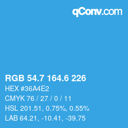 カラーコード: RGB 54.7 164.6 226 | qconv.com