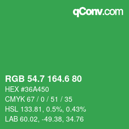 カラーコード: RGB 54.7 164.6 80 | qconv.com