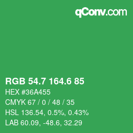 カラーコード: RGB 54.7 164.6 85 | qconv.com