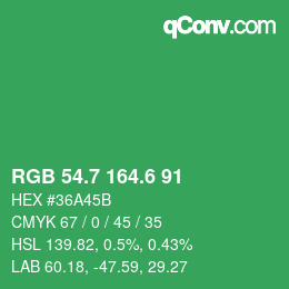 カラーコード: RGB 54.7 164.6 91 | qconv.com