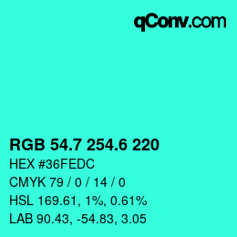 カラーコード: RGB 54.7 254.6 220 | qconv.com