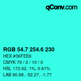 カラーコード: RGB 54.7 254.6 230 | qconv.com
