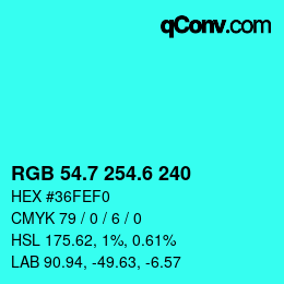カラーコード: RGB 54.7 254.6 240 | qconv.com