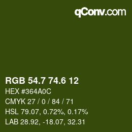 カラーコード: RGB 54.7 74.6 12 | qconv.com