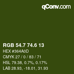 カラーコード: RGB 54.7 74.6 13 | qconv.com