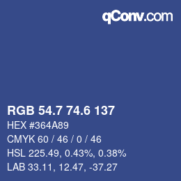 カラーコード: RGB 54.7 74.6 137 | qconv.com