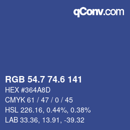 カラーコード: RGB 54.7 74.6 141 | qconv.com