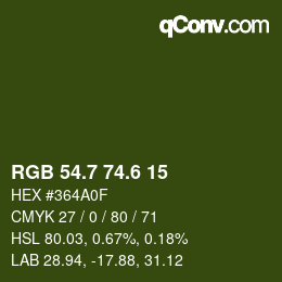 カラーコード: RGB 54.7 74.6 15 | qconv.com