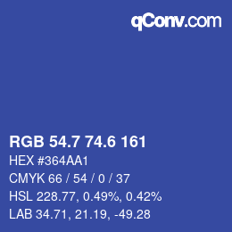 カラーコード: RGB 54.7 74.6 161 | qconv.com