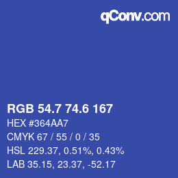 カラーコード: RGB 54.7 74.6 167 | qconv.com