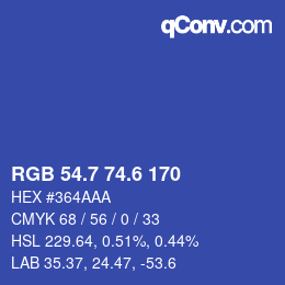 カラーコード: RGB 54.7 74.6 170 | qconv.com