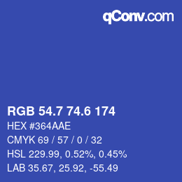 カラーコード: RGB 54.7 74.6 174 | qconv.com