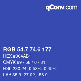 カラーコード: RGB 54.7 74.6 177 | qconv.com