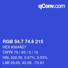 カラーコード: RGB 54.7 74.6 215 | qconv.com