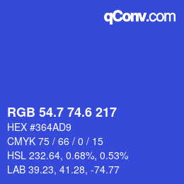 カラーコード: RGB 54.7 74.6 217 | qconv.com