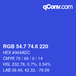 カラーコード: RGB 54.7 74.6 220 | qconv.com