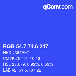 カラーコード: RGB 54.7 74.6 247 | qconv.com