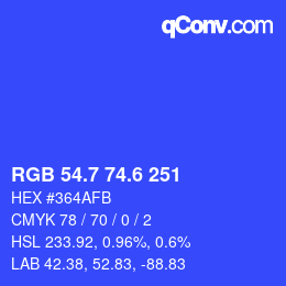 カラーコード: RGB 54.7 74.6 251 | qconv.com