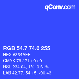 カラーコード: RGB 54.7 74.6 255 | qconv.com
