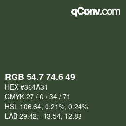 カラーコード: RGB 54.7 74.6 49 | qconv.com