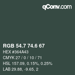 カラーコード: RGB 54.7 74.6 67 | qconv.com