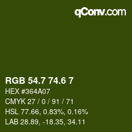 カラーコード: RGB 54.7 74.6 7 | qconv.com