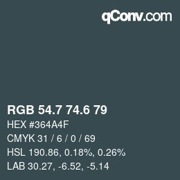 カラーコード: RGB 54.7 74.6 79 | qconv.com