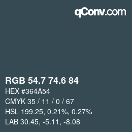 カラーコード: RGB 54.7 74.6 84 | qconv.com