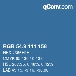 カラーコード: RGB 54.9 111 158 | qconv.com