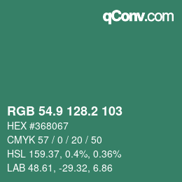カラーコード: RGB 54.9 128.2 103 | qconv.com