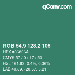 カラーコード: RGB 54.9 128.2 106 | qconv.com