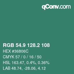 カラーコード: RGB 54.9 128.2 108 | qconv.com