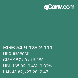 カラーコード: RGB 54.9 128.2 111 | qconv.com