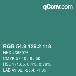 カラーコード: RGB 54.9 128.2 118 | qconv.com