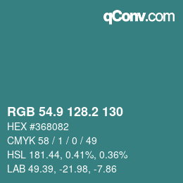 Color code: RGB 54.9 128.2 130 | qconv.com