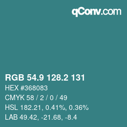 Color code: RGB 54.9 128.2 131 | qconv.com