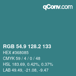 カラーコード: RGB 54.9 128.2 133 | qconv.com