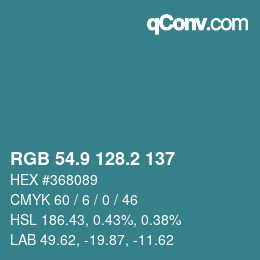 カラーコード: RGB 54.9 128.2 137 | qconv.com