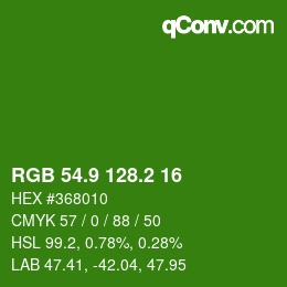 カラーコード: RGB 54.9 128.2 16 | qconv.com